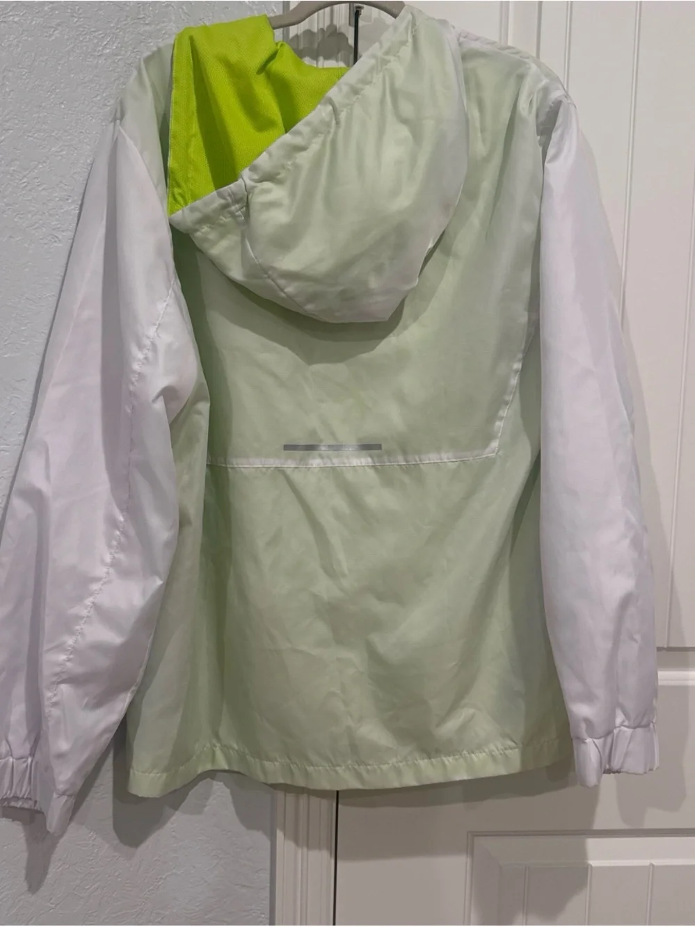 Reebok White and Neon Green Hooded wind breaker